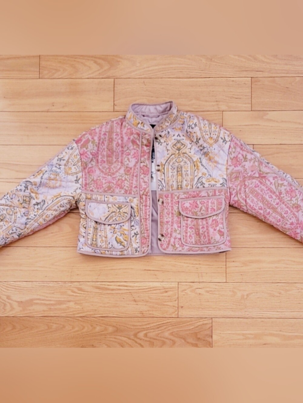 7 For All Mankind Quilted Patchwork Jacket in Blush Pink, NEW, Generous XS